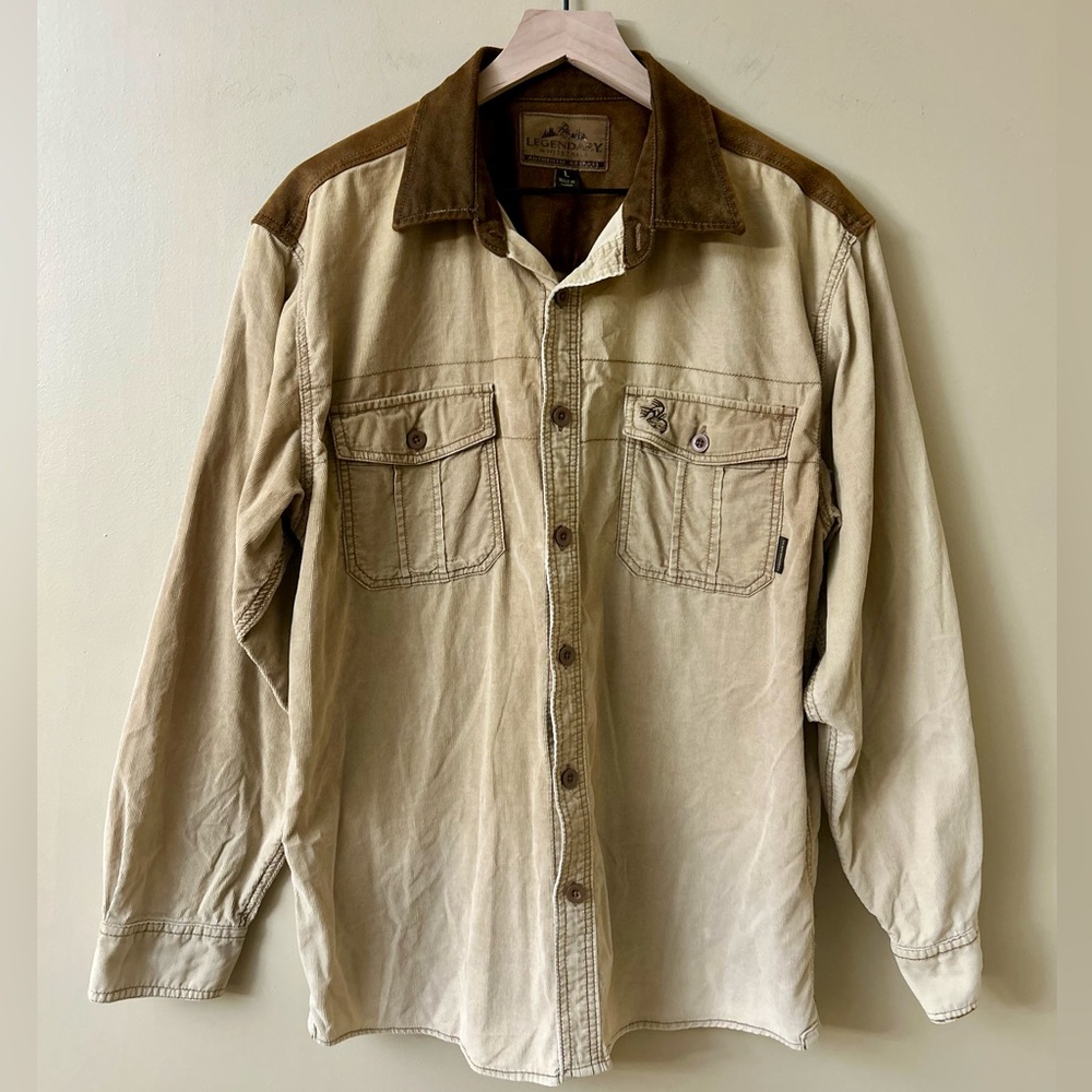 Rare Legendary Whitetails Flannel Corduroy Suede Outdoorsman Mens Large Shirt